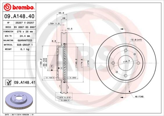 A.B.S. 09.A148.41 Bremsscheibe