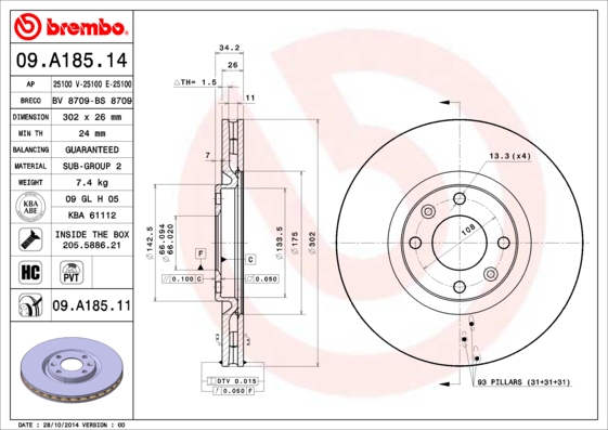 A.B.S. 09.A185.11 BREMBO COATED DISC LINE Bremsscheibe