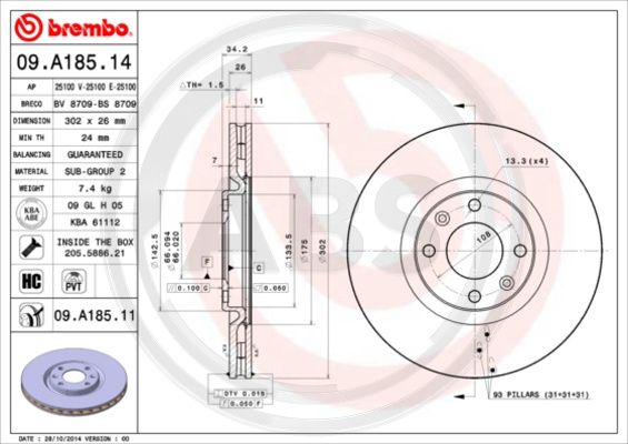 A.B.S. 09.A185.11 Bremsscheibe