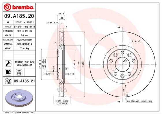 A.B.S. 09.A185.21 BREMBO COATED DISC LINE Bremsscheibe