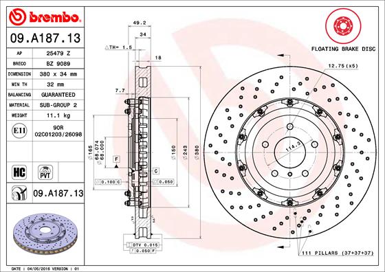 A.B.S. 09.A187.13 BREMBO TWO-PIECE FLOATING DISCS LINE Bremsscheibe