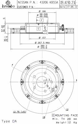 A.B.S. 09.A190.23 BREMBO TWO-PIECE FLOATING DISCS LINE Bremsscheibe