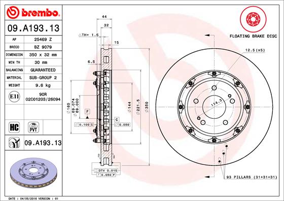 A.B.S. 09.A193.13 BREMBO TWO-PIECE FLOATING DISCS LINE Bremsscheibe