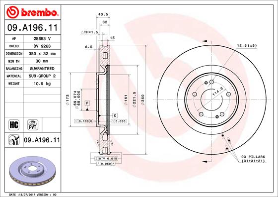 A.B.S. 09.A196.11 BREMBO COATED DISC LINE Bremsscheibe