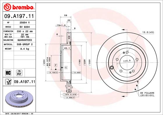 A.B.S. 09.A197.11 BREMBO COATED DISC LINE Bremsscheibe