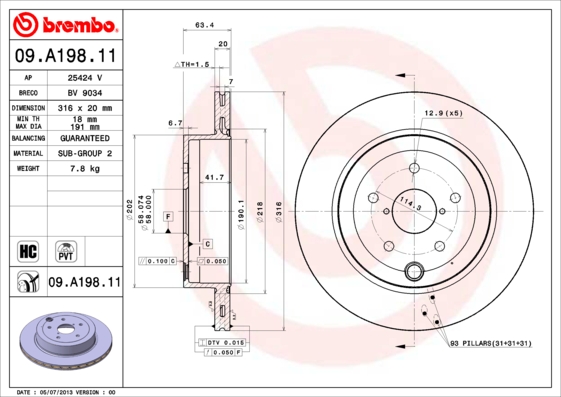 A.B.S. 09.A198.11 BREMBO COATED DISC LINE Bremsscheibe