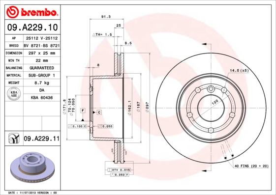 A.B.S. 09.A229.11 BREMBO COATED DISC LINE Bremsscheibe