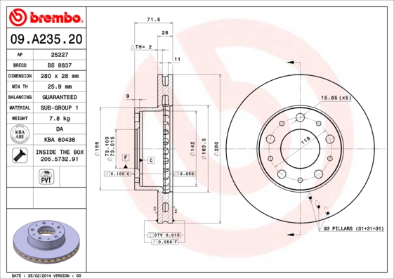 A.B.S. 09.A235.20 BREMBO Bremsscheibe