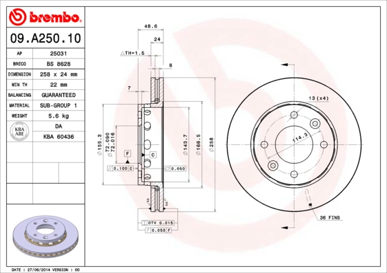 A.B.S. 09.A250.10 BREMBO Bremsscheibe