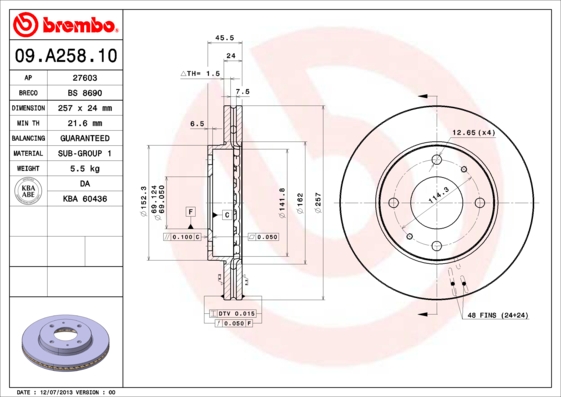 A.B.S. 09.A258.10 BREMBO Bremsscheibe