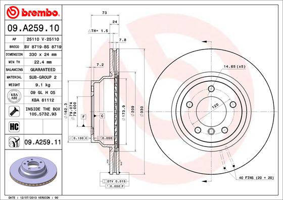A.B.S. 09.A259.11 BREMBO COATED DISC LINE Bremsscheibe