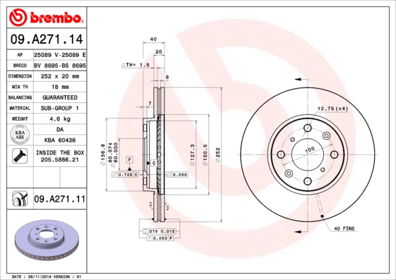 A.B.S. 09.A271.11 BREMBO COATED DISC LINE Bremsscheibe