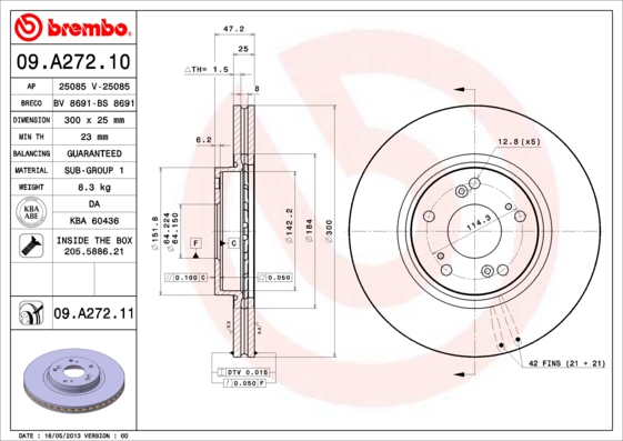 A.B.S. 09.A272.11 BREMBO COATED DISC LINE Bremsscheibe