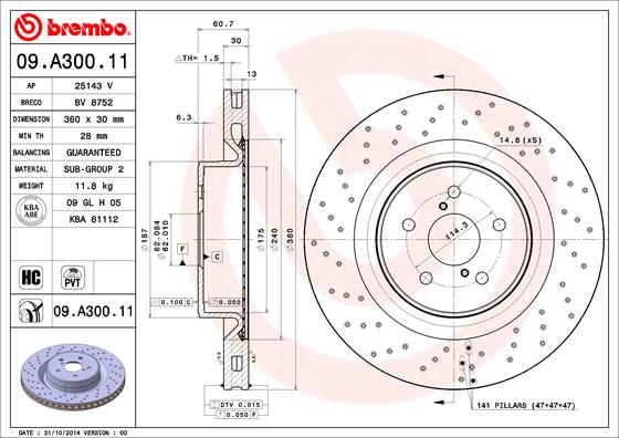 A.B.S. 09.A300.11 BREMBO COATED DISC LINE Bremsscheibe