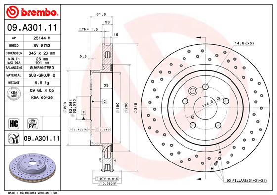 A.B.S. 09.A301.11 BREMBO COATED DISC LINE Bremsscheibe
