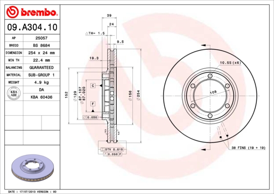 A.B.S. 09.A304.10 BREMBO Bremsscheibe