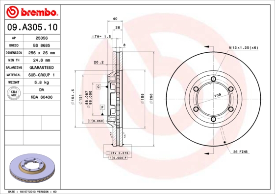 A.B.S. 09.A305.10 BREMBO Bremsscheibe