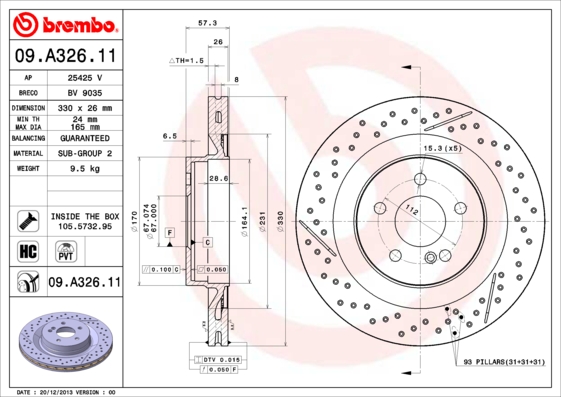 A.B.S. 09.A326.11 BREMBO COATED DISC LINE Bremsscheibe