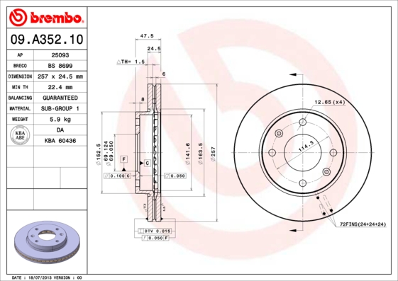 A.B.S. 09.A352.10 BREMBO Bremsscheibe