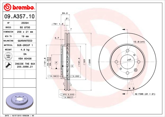 A.B.S. 09.A357.10 BREMBO Bremsscheibe