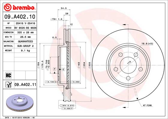 A.B.S. 09.A402.11 BREMBO COATED DISC LINE Bremsscheibe