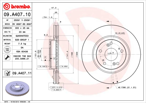 A.B.S. 09.A407.11 BREMBO COATED DISC LINE Bremsscheibe