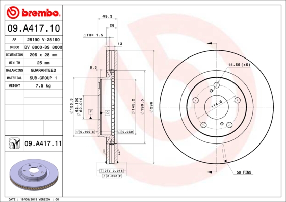 A.B.S. 09.A417.11 BREMBO COATED DISC LINE Bremsscheibe