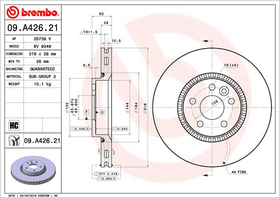 A.B.S. 09.A426.21 BREMBO COATED DISC LINE Bremsscheibe