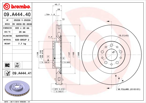 A.B.S. 09.A444.41 BREMBO COATED DISC LINE Bremsscheibe