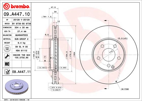 A.B.S. 09.A447.11 BREMBO COATED DISC LINE Bremsscheibe