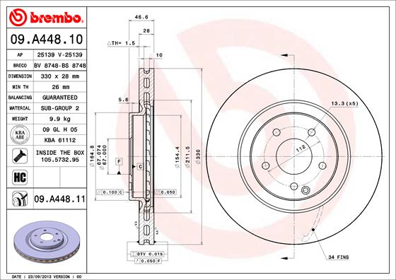 A.B.S. 09.A448.11 BREMBO COATED DISC LINE Bremsscheibe