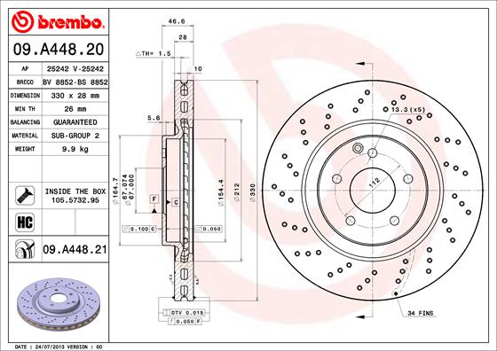 A.B.S. 09.A448.21 BREMBO COATED DISC LINE Bremsscheibe