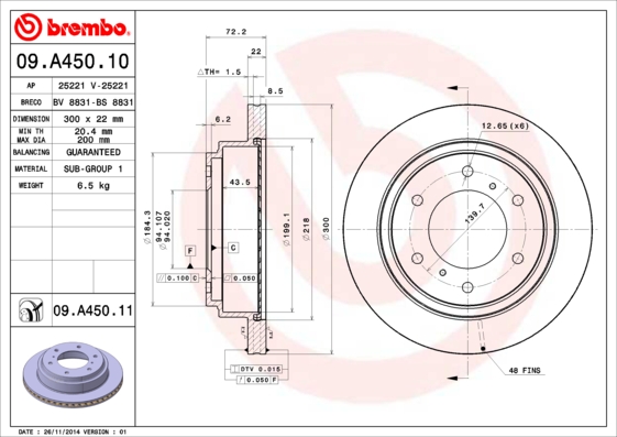 A.B.S. 09.A450.11 BREMBO COATED DISC LINE Bremsscheibe