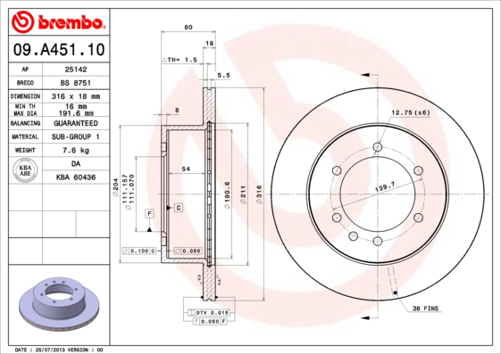 A.B.S. 09.A451.10 BREMBO Bremsscheibe