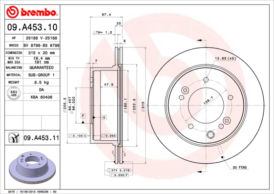 A.B.S. 09.A453.11 BREMBO COATED DISC LINE Bremsscheibe