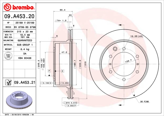 A.B.S. 09.A453.21 BREMBO COATED DISC LINE Bremsscheibe