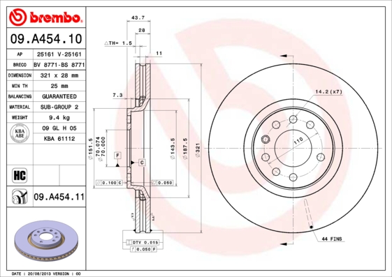 A.B.S. 09.A454.11 BREMBO COATED DISC LINE Bremsscheibe