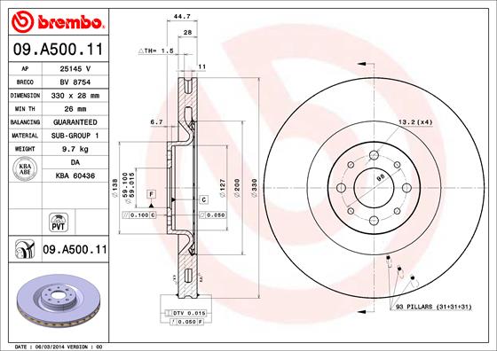 A.B.S. 09.A500.11 BREMBO COATED DISC LINE Bremsscheibe