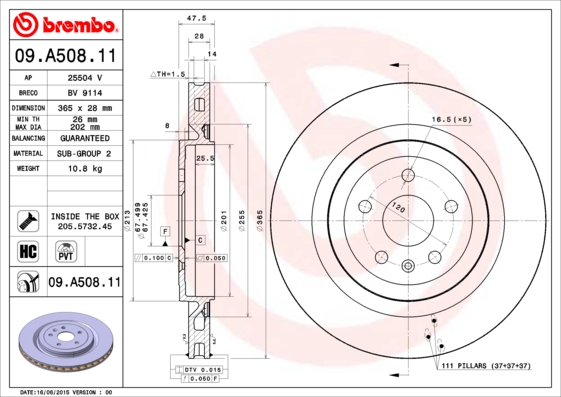 A.B.S. 09.A508.11 BREMBO COATED DISC LINE Bremsscheibe