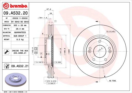 A.B.S. 09.A532.21 BREMBO COATED DISC LINE Bremsscheibe