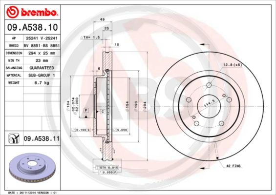 A.B.S. 09.A538.11 Bremsscheibe