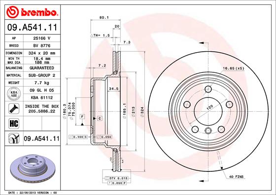 A.B.S. 09.A541.11 BREMBO COATED DISC LINE Bremsscheibe