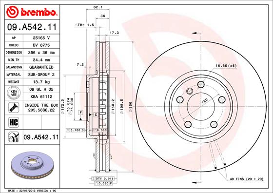 A.B.S. 09.A542.11 BREMBO COATED DISC LINE Bremsscheibe