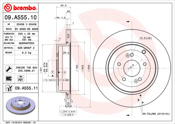 A.B.S. 09.A555.11 BREMBO COATED DISC LINE Bremsscheibe