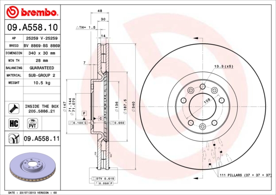 A.B.S. 09.A558.11 BREMBO COATED DISC LINE Bremsscheibe