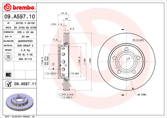 A.B.S. 09.A597.11 BREMBO COATED DISC LINE Bremsscheibe