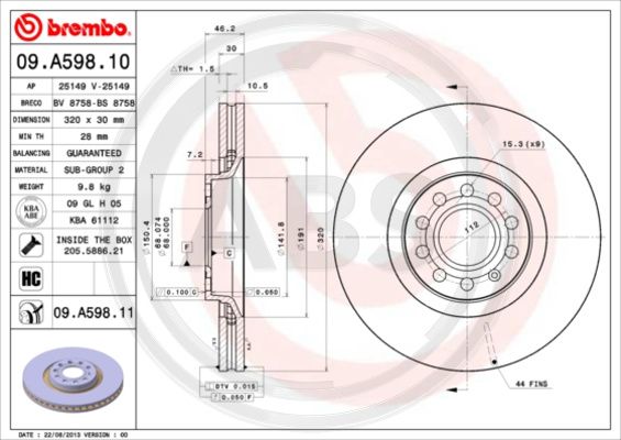 A.B.S. 09.A598.11 Bremsscheibe