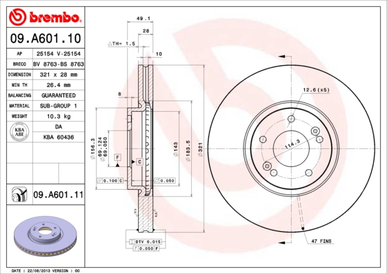 A.B.S. 09.A601.11 BREMBO COATED DISC LINE Bremsscheibe