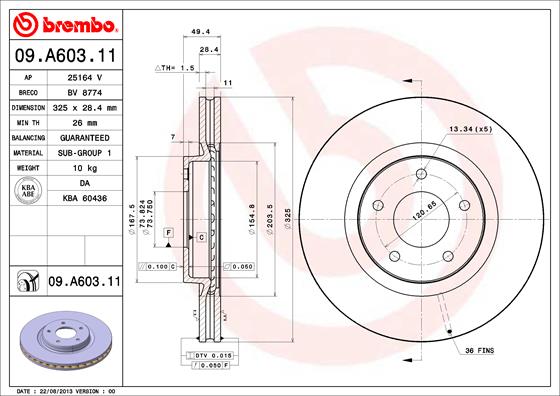 A.B.S. 09.A603.11 BREMBO COATED DISC LINE Bremsscheibe