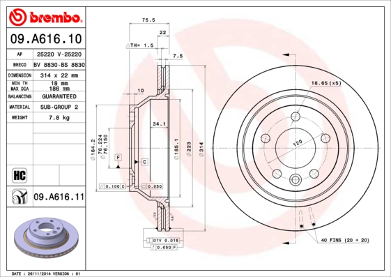 A.B.S. 09.A616.11 BREMBO COATED DISC LINE Bremsscheibe